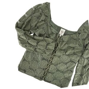 Self Esteem Y2K Sage Green Floral Lace Corset XL Top Off Shoulder Square Neck